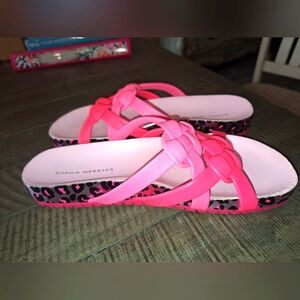 Sophia Webster Neon Pink Metallic Leopard Ramona Knotted Slides Sz 40